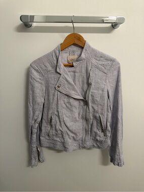 LOFT Pale Gray Linen-Blend Moto Jacket